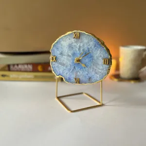 Lumos Handcrafted Agate Table Clock - Blue