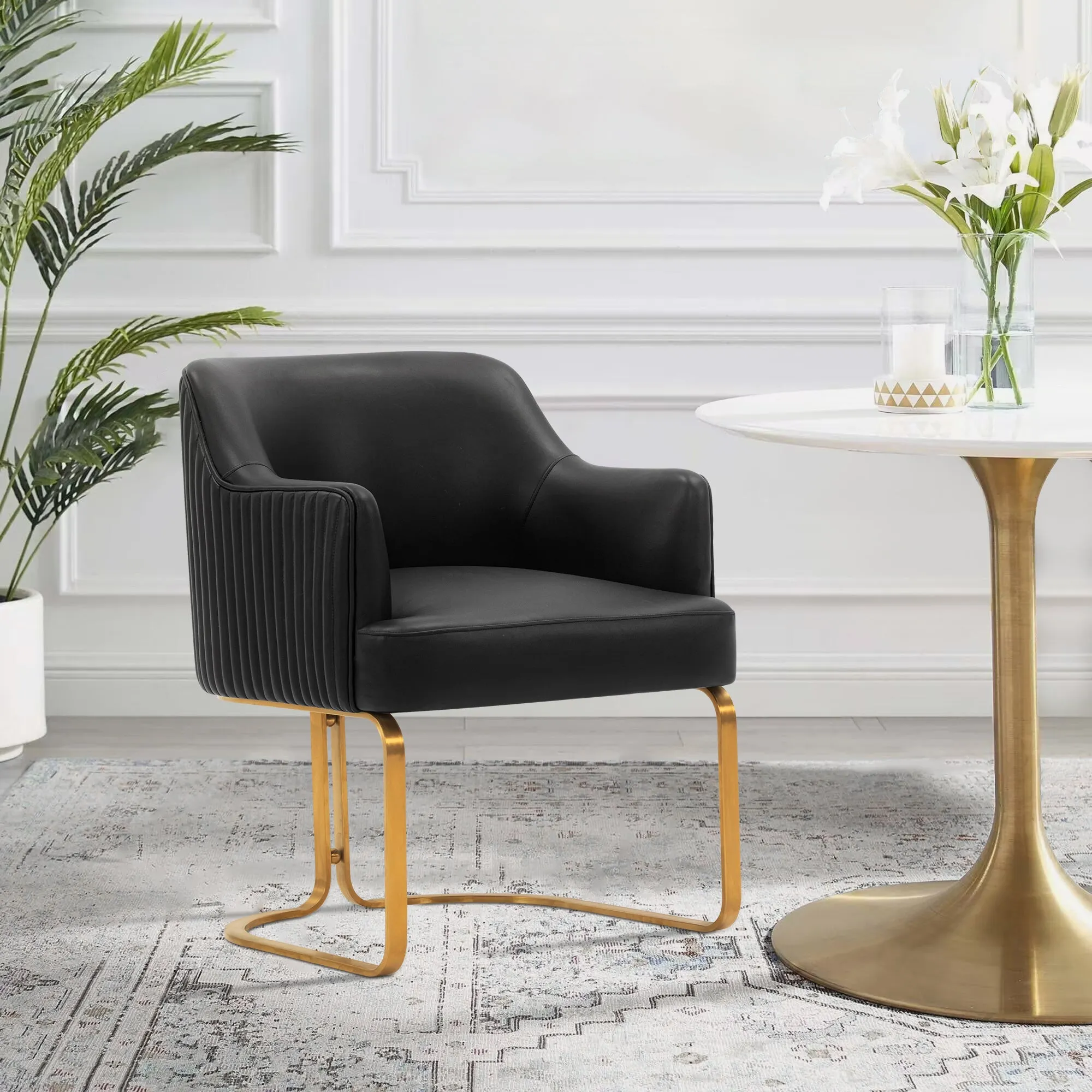 Manhattan Comfort Modern Edra Leatherette  Dining Armchair in Black