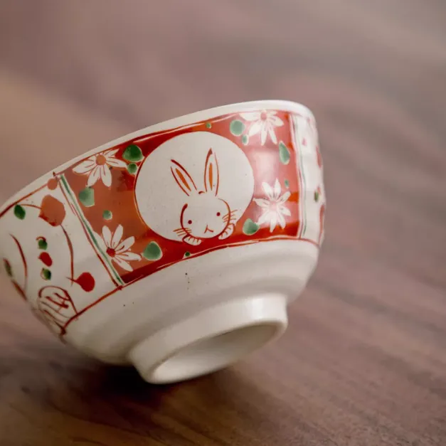 Mino Ware Fuka Rabbit Ceramic Bowl Set of Five