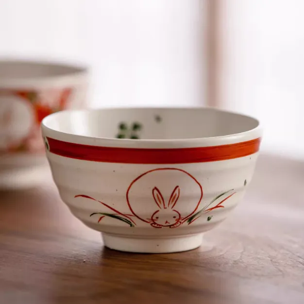 Mino Ware Fuka Rabbit Ceramic Bowl Set of Five