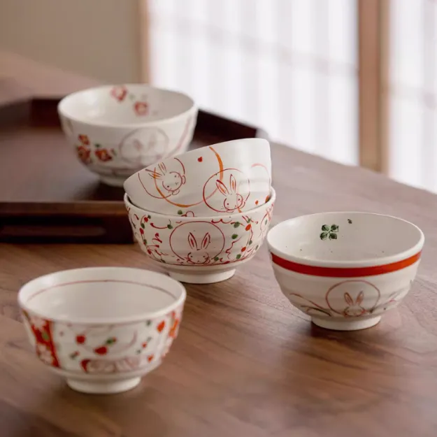 Mino Ware Fuka Rabbit Ceramic Bowl Set of Five