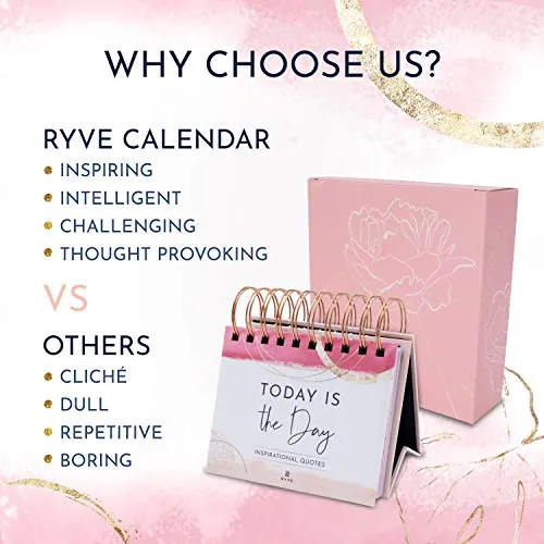Motivational Calendar - Daily Flip Calendar with Inspirational Quotes, Pink Desk Decor