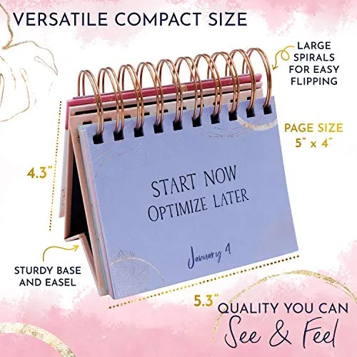 Motivational Calendar - Daily Flip Calendar with Inspirational Quotes, Pink Desk Decor