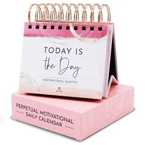 Motivational Calendar - Daily Flip Calendar with Inspirational Quotes, Pink Desk Decor