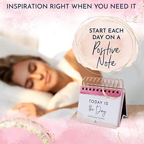Motivational Calendar - Daily Flip Calendar with Inspirational Quotes, Pink Desk Decor