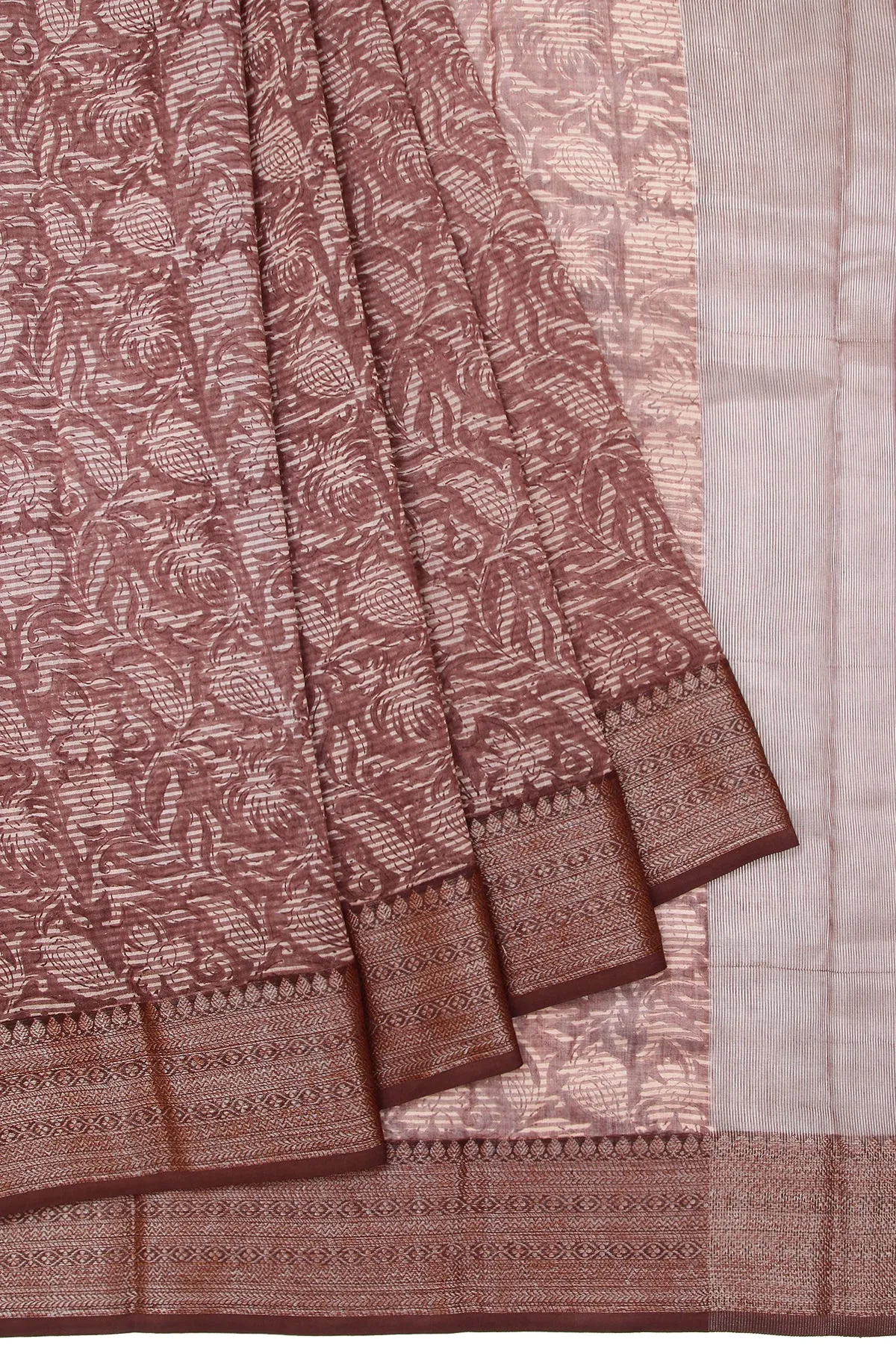 Multicolour Chanderi Cotton Silk Saree with Gold Zari Striped Border
