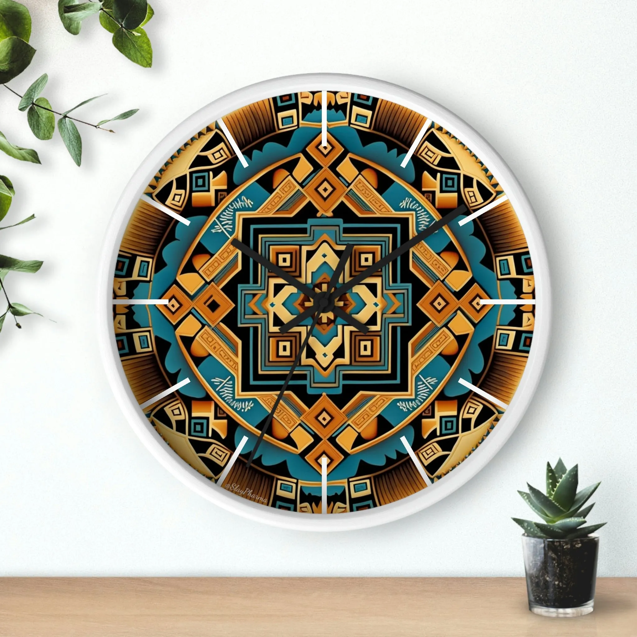 Native American pattern Wall Clock #3 w/ lines