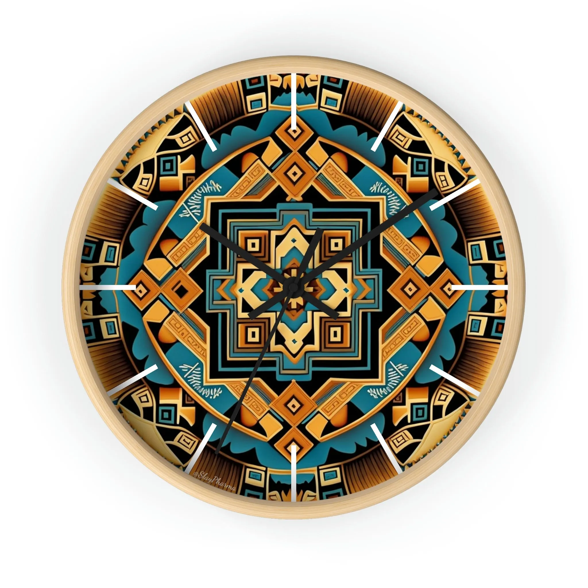 Native American pattern Wall Clock #3 w/ lines