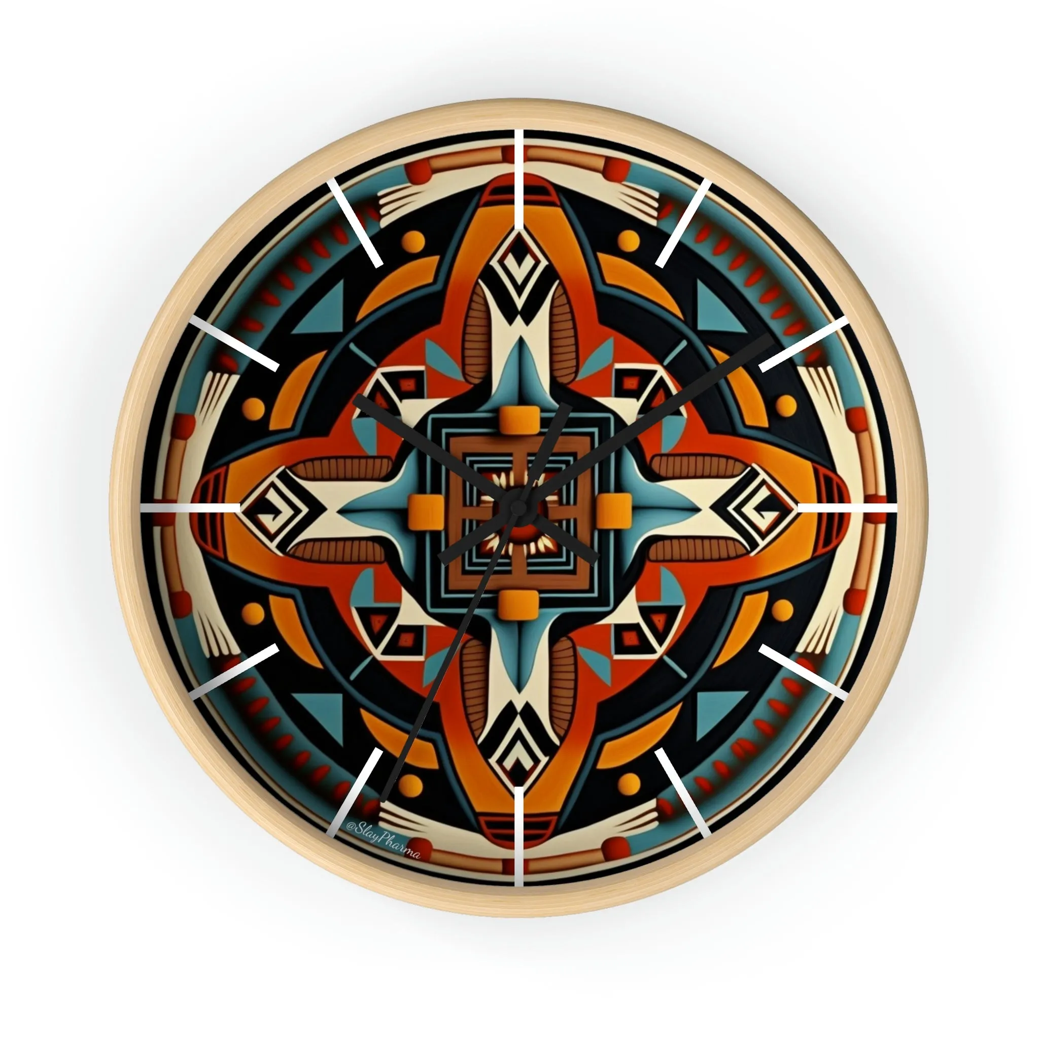 Native American pattern Wall Clock #5 w/ lines