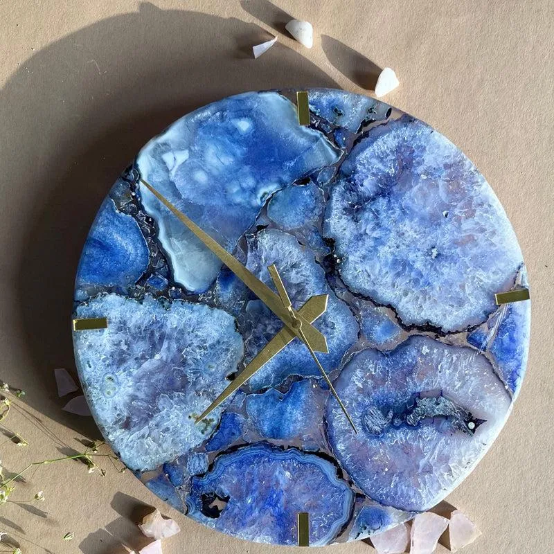 Obelia Handcrafted Agate Wall Clock - Blue