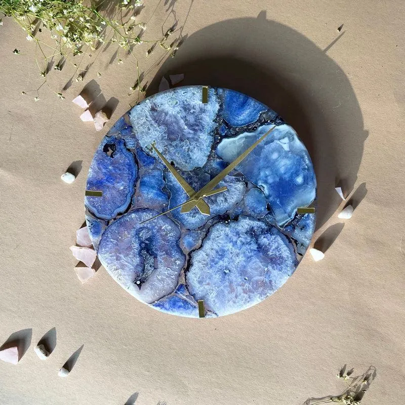 Obelia Handcrafted Agate Wall Clock - Blue