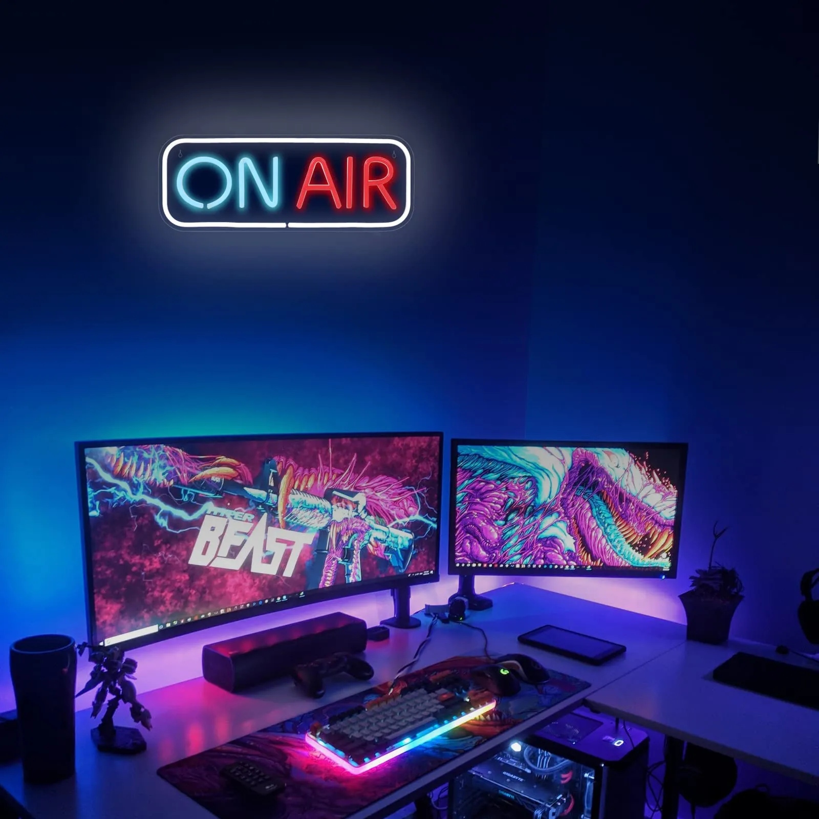 ON AIR Neon Sign LED Lights Signs Decorative Bright Night Light for Radio Television Video Podcast Party Wall Bedroom Club16''*6'' inch with 5V ON/OFF USB 2M Cable (Multi)