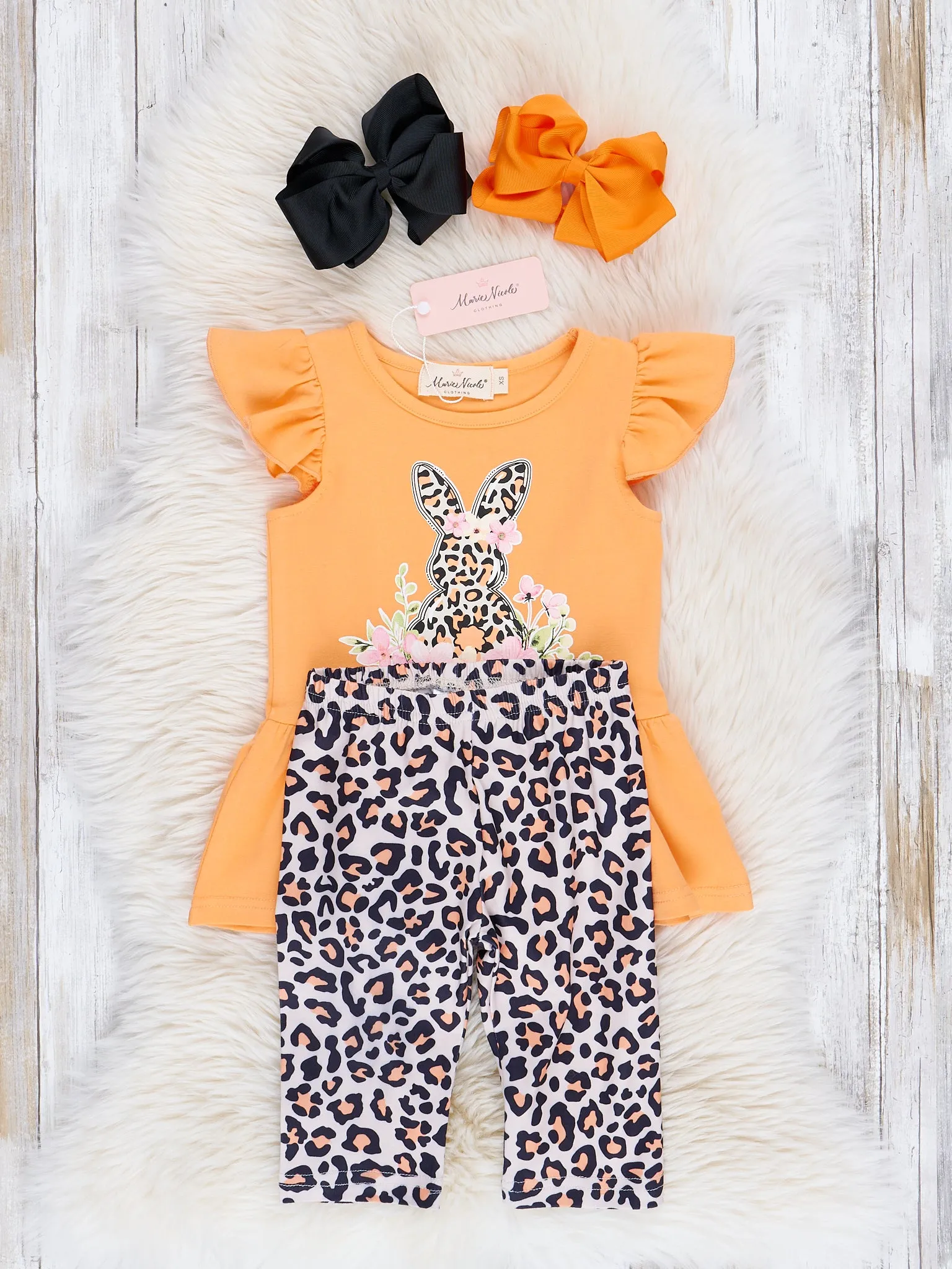 Orange Leopard Bunny Garden Ruffle Outfit