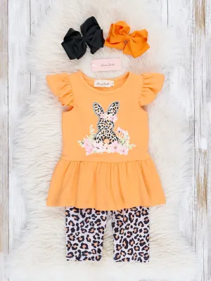 Orange Leopard Bunny Garden Ruffle Outfit