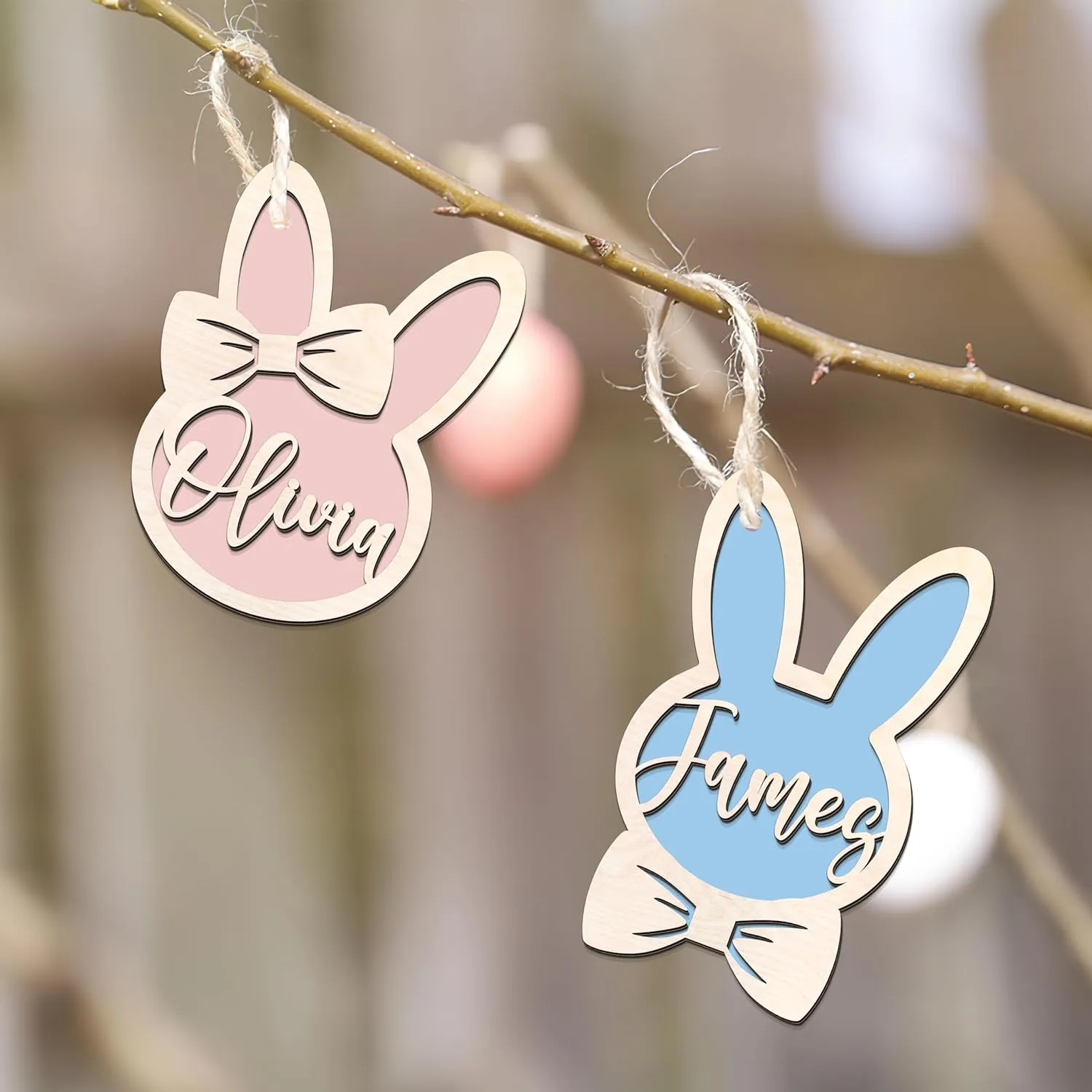 Personalized Easter Bunny Rabbit Ornaments, Wooden Easter Gifts Idea for Kids ET01