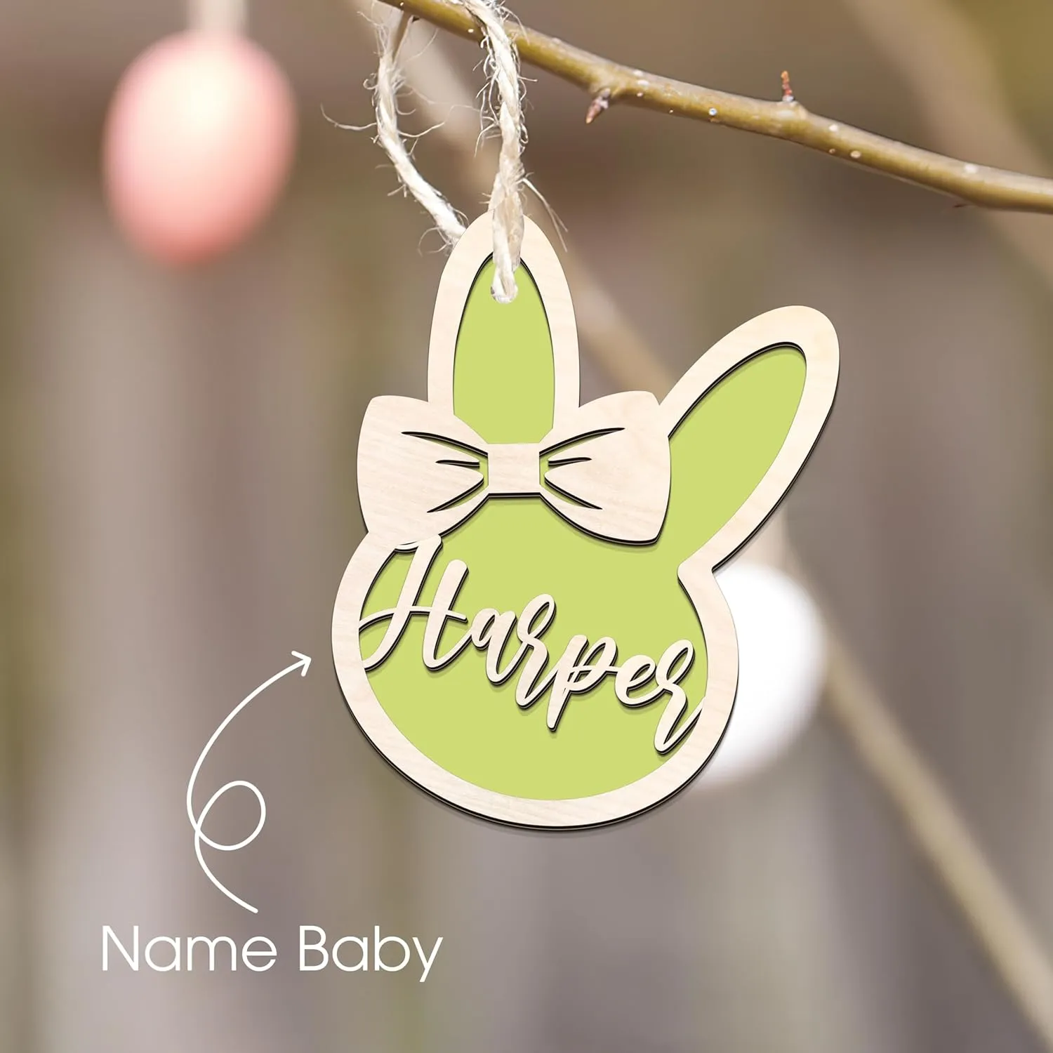 Personalized Easter Bunny Rabbit Ornaments, Wooden Easter Gifts Idea for Kids ET01
