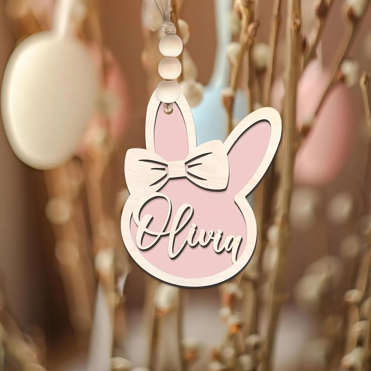 Personalized Easter Bunny Rabbit Ornaments, Wooden Easter Gifts Idea for Kids ET01