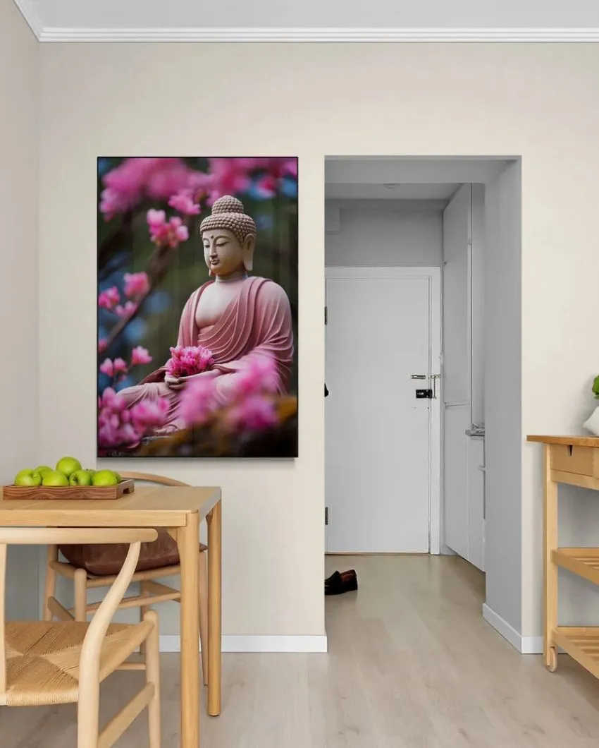 Pink Blossom Meditation Buddha Portrait Canvas painting | 48 x 24 inches