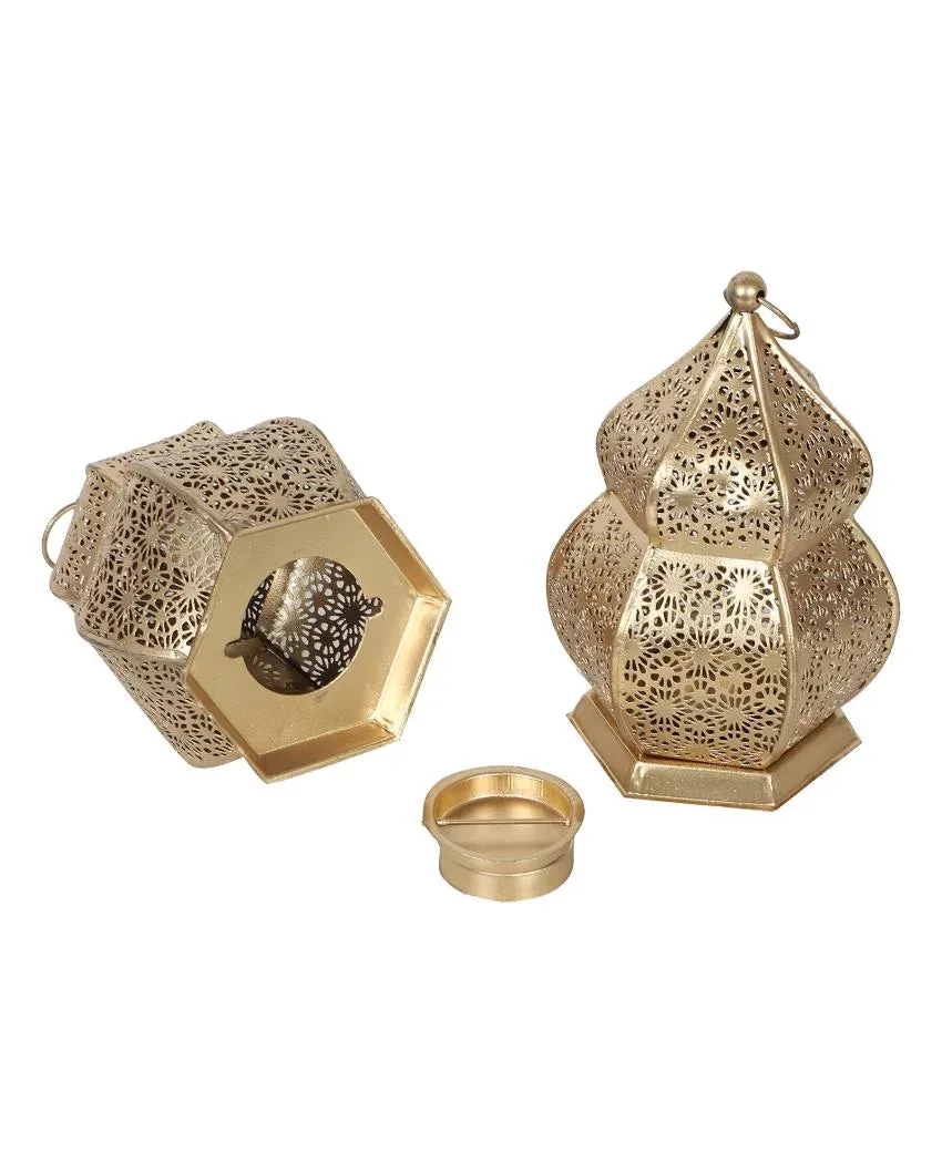 Premium Hanging Hut Iron Tealight Lantern | Set of 2 | 5 x 6 inches