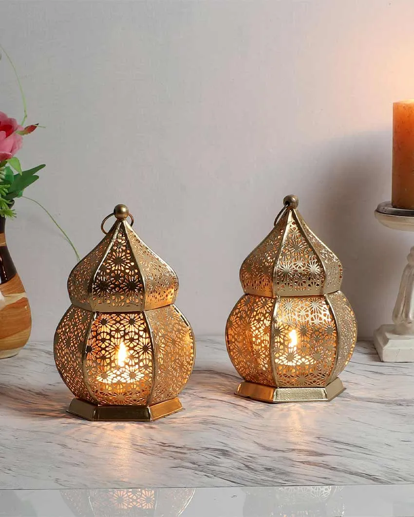 Premium Hanging Hut Iron Tealight Lantern | Set of 2 | 5 x 6 inches