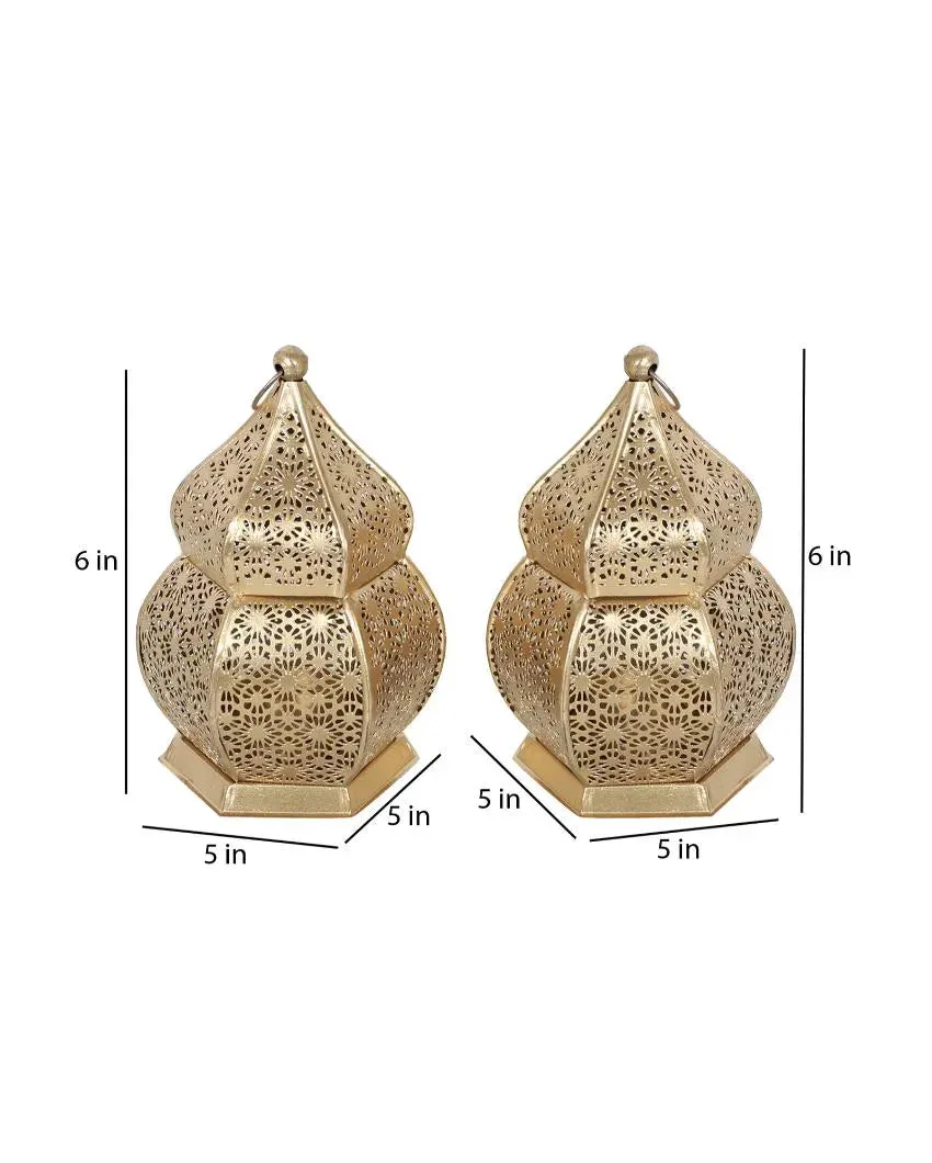 Premium Hanging Hut Iron Tealight Lantern | Set of 2 | 5 x 6 inches