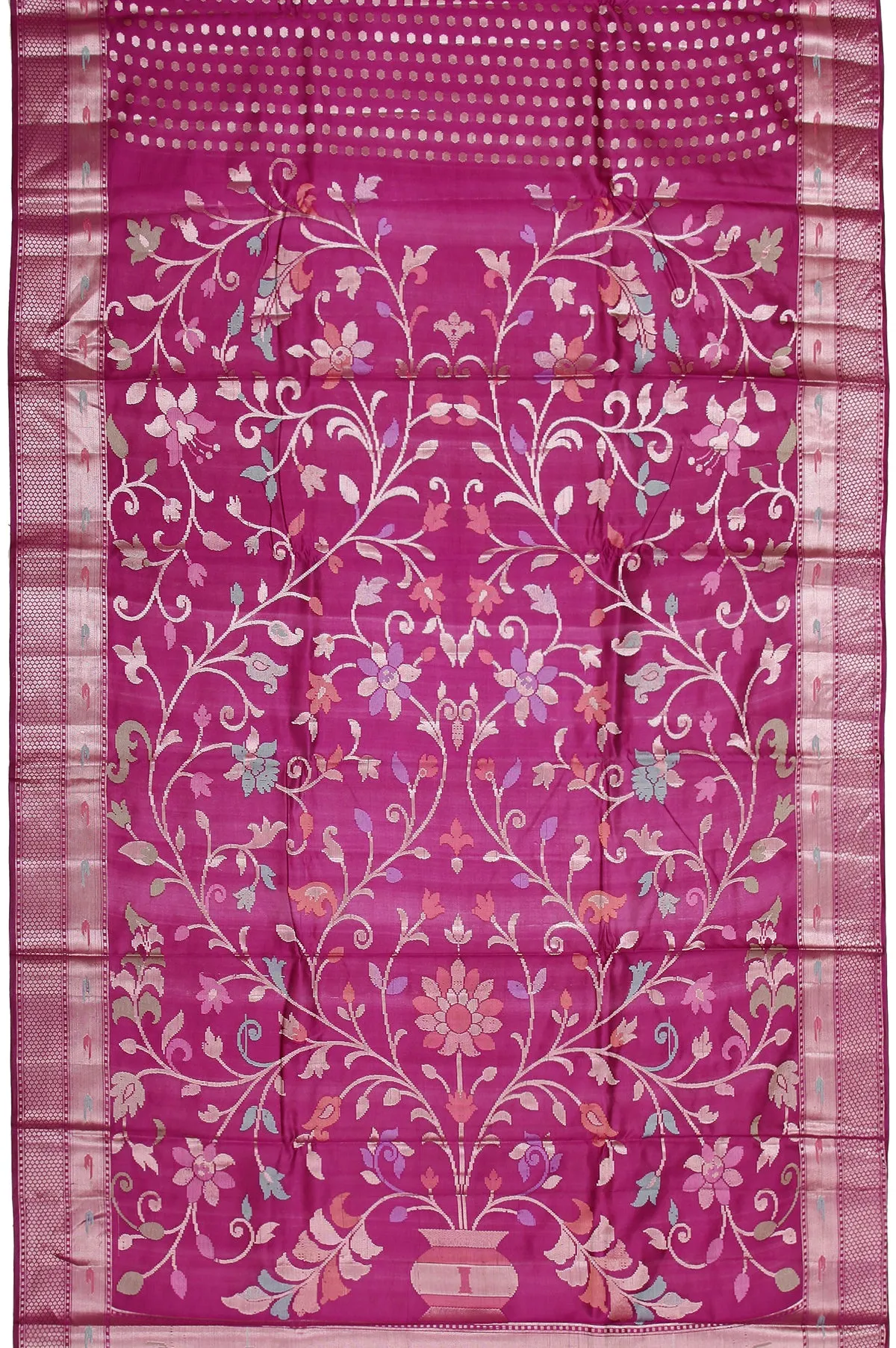 Purple Chiniya Silk Saree with Tree Motifs Pallu