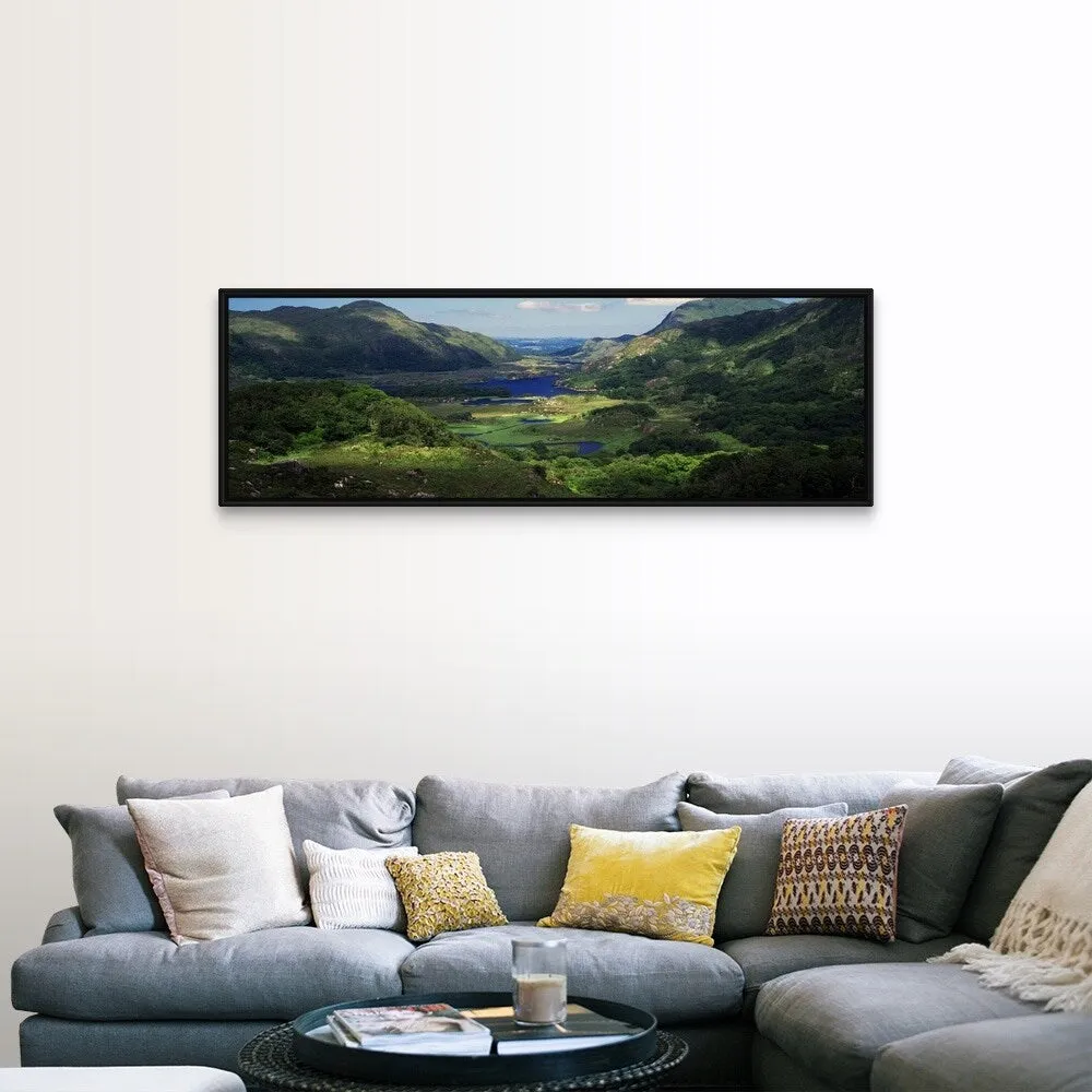 "Birds-eye view of river through mountain landscape, Killarney National Park, " Black Float Frame Canvas Art