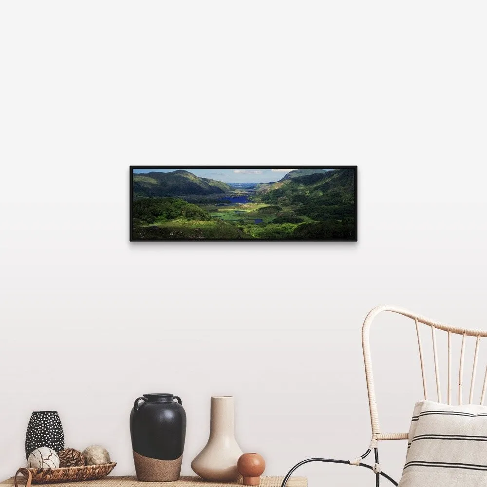 "Birds-eye view of river through mountain landscape, Killarney National Park, " Black Float Frame Canvas Art