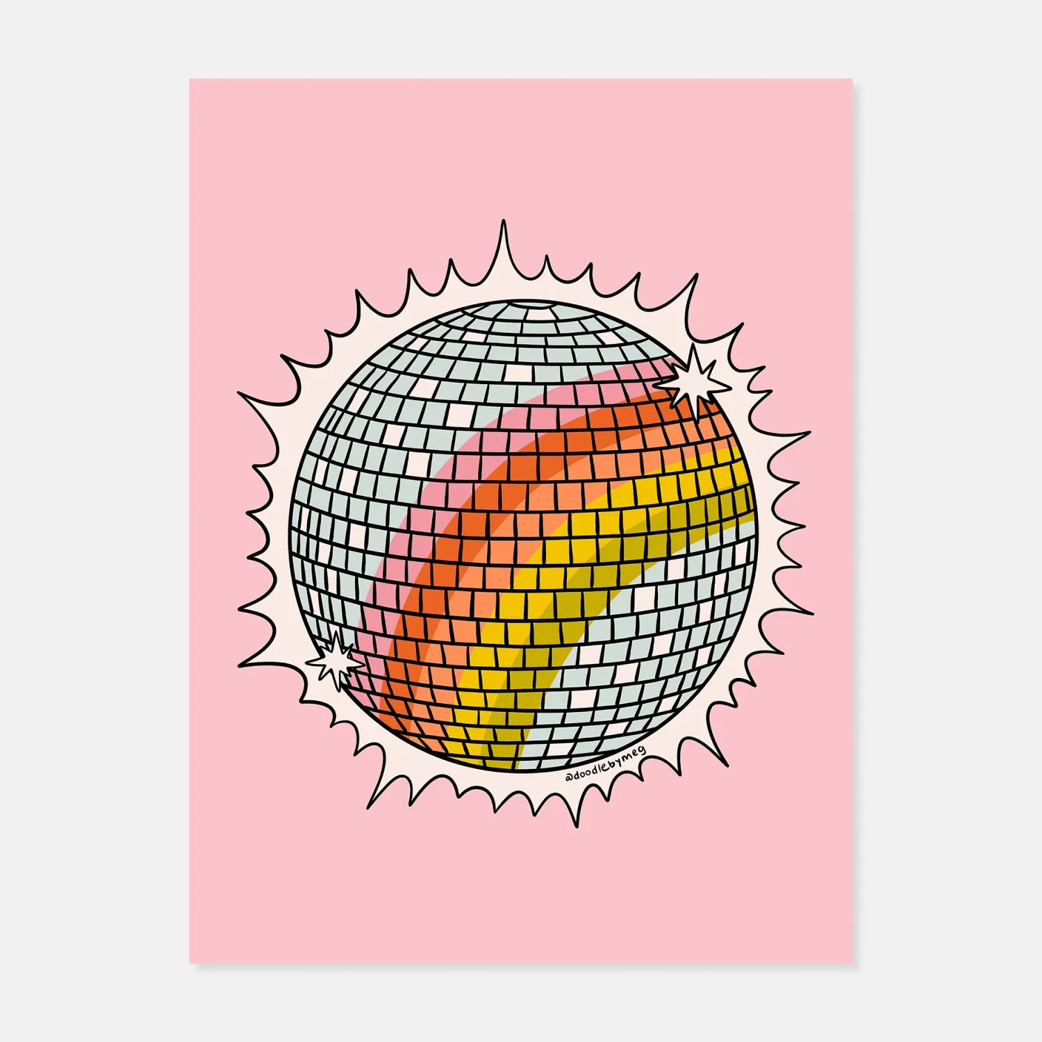 Rainbow Disco Ball Print by Doodle by Meg