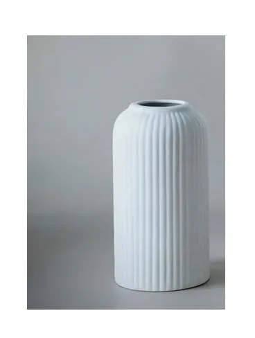Ribbed White Ceramic Vase for Modern Home Décor