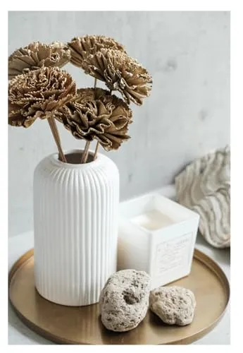 Ribbed White Ceramic Vase for Modern Home Décor