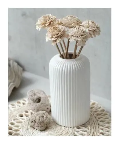 Ribbed White Ceramic Vase for Modern Home Décor