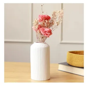 Ribbed White Ceramic Vase for Modern Home Décor