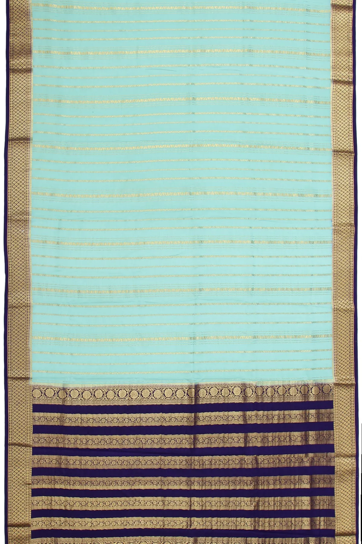 Sea Blue Mysore Silk Saree with Royal Blue Blouse