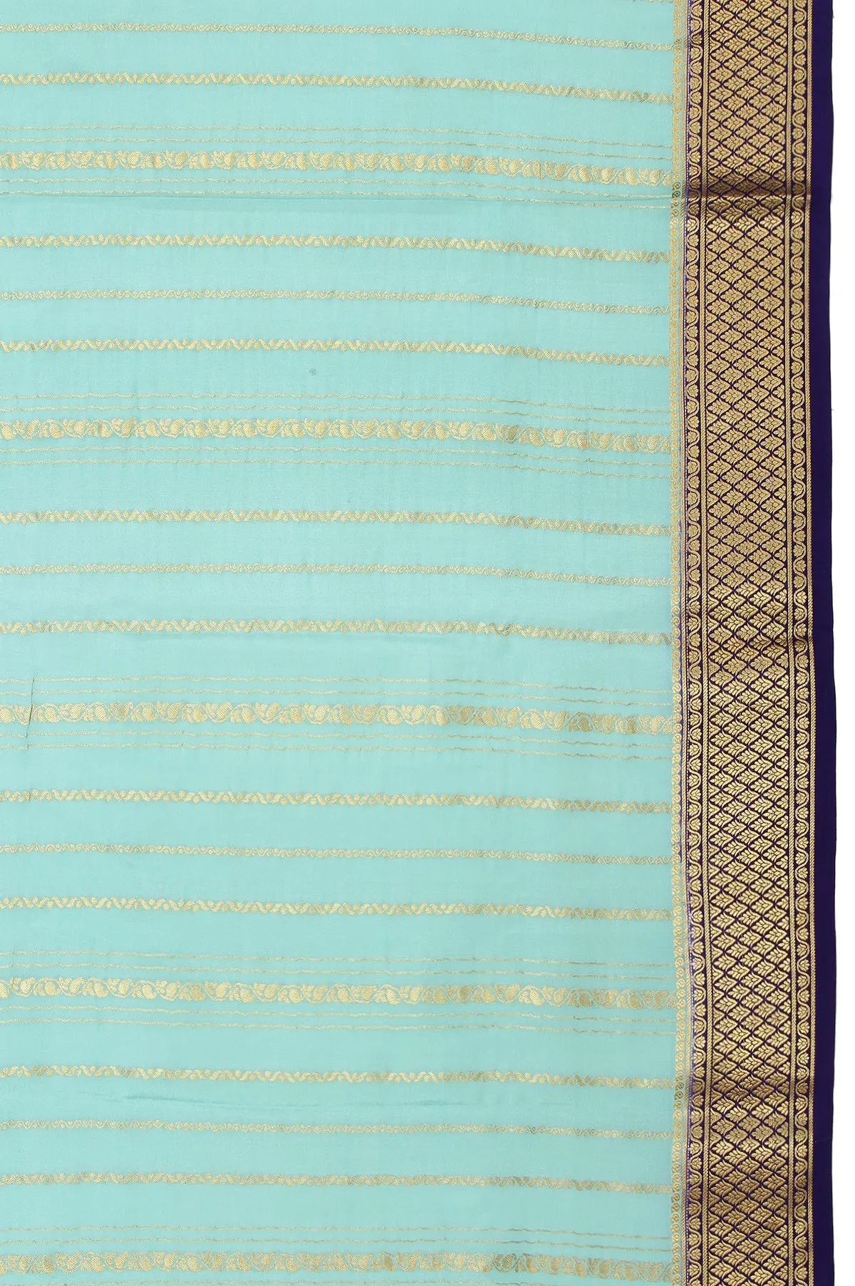 Sea Blue Mysore Silk Saree with Royal Blue Blouse