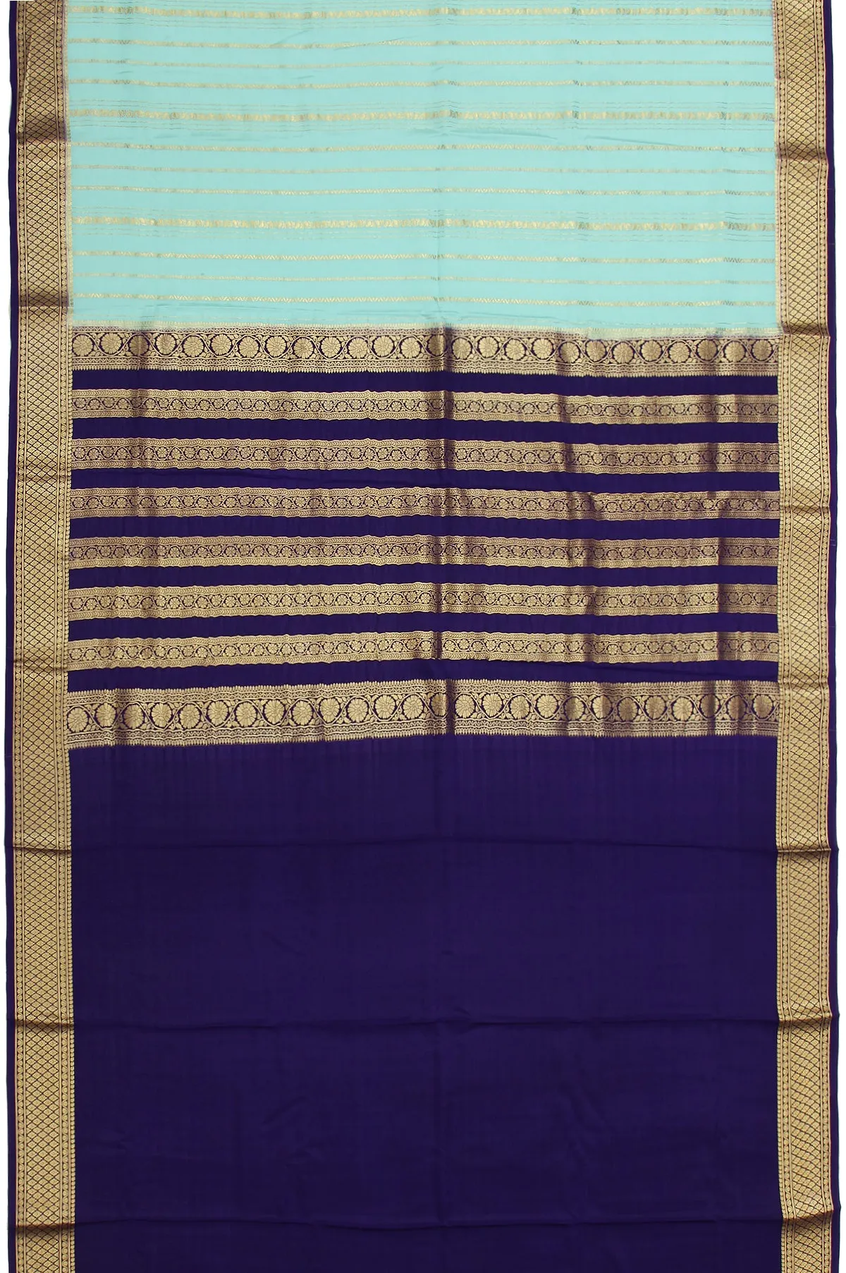 Sea Blue Mysore Silk Saree with Royal Blue Blouse