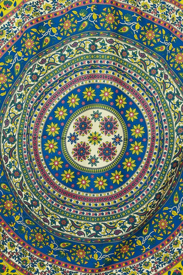 SheetKart Bohemian Mandala Meditation Tapestry | 100% Cotton Hand Screen Printed | Artistic Wall Hanging for Home Decor | Green & Yellow Accents | 84 x 94 inches | Proudly Made in India