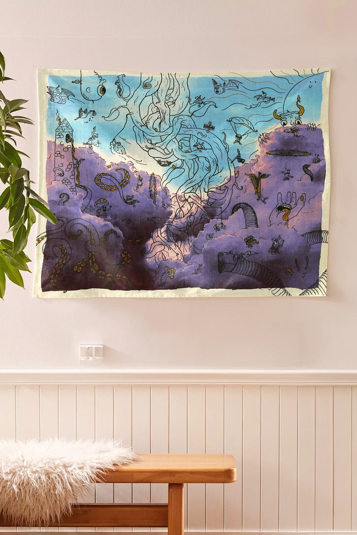 SheetKart Cloudy Doodles Cotton Wall Hanging Tapestry | 36 x 42 Inches | Bohemian Style Home Decor | Colorful Clouds | 100% Cotton