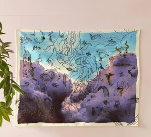 SheetKart Cloudy Doodles Cotton Wall Hanging Tapestry | 36 x 42 Inches | Bohemian Style Home Decor | Colorful Clouds | 100% Cotton