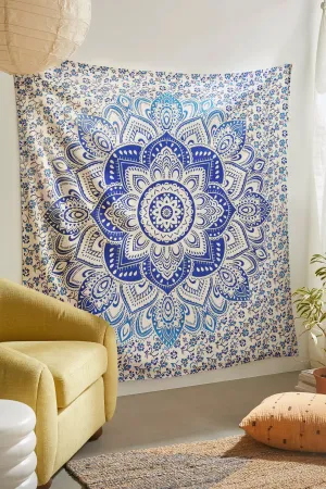 SheetKart Cotton Printed Wall Hanging Tapestry | Blue Floral Mandala | Bohemian Art | Home Decor Art | Perfect Gift | Aesthetic Room Decor | Proudly Made in India