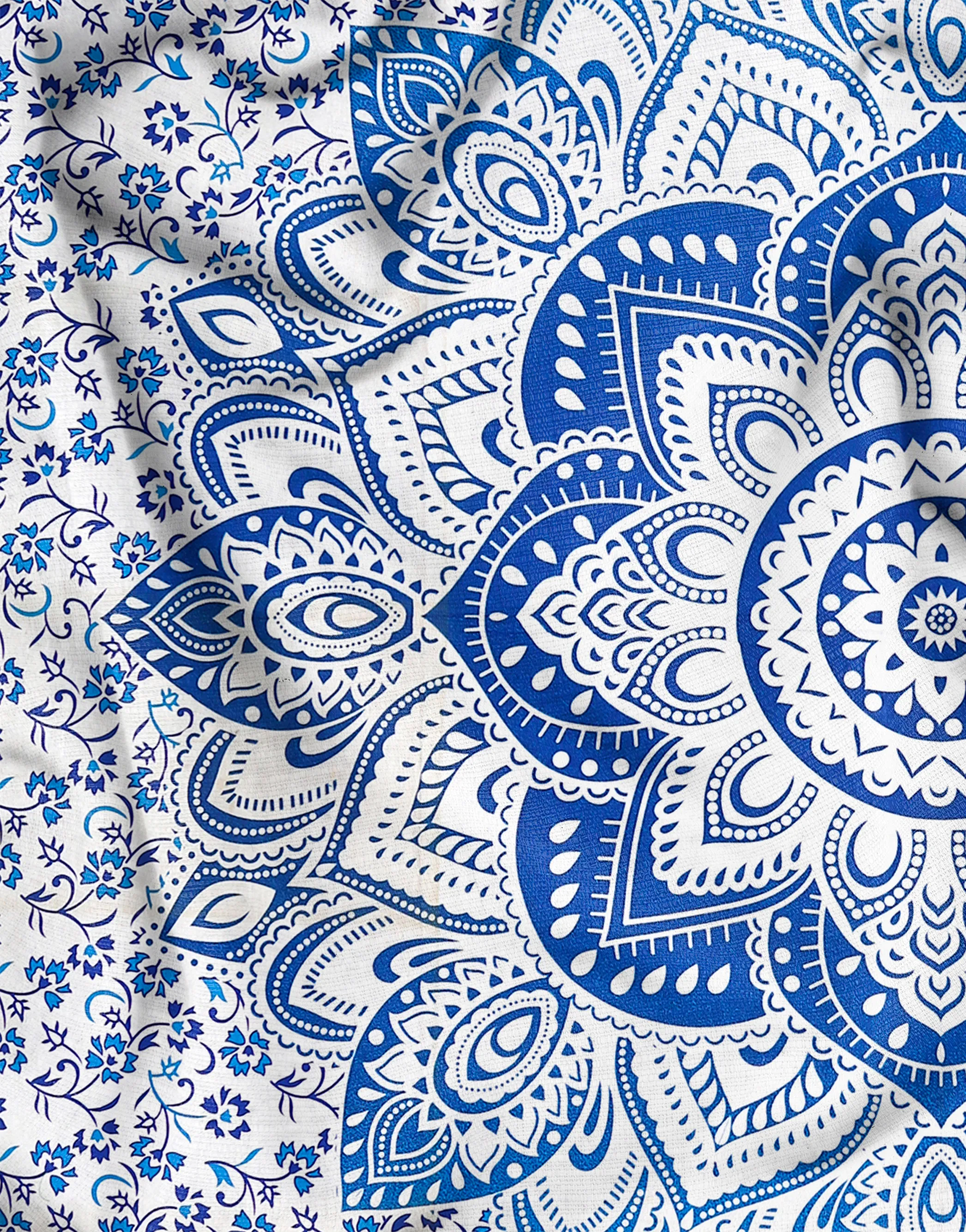 SheetKart Cotton Printed Wall Hanging Tapestry | Blue Floral Mandala | Bohemian Art | Home Decor Art | Perfect Gift | Aesthetic Room Decor | Proudly Made in India