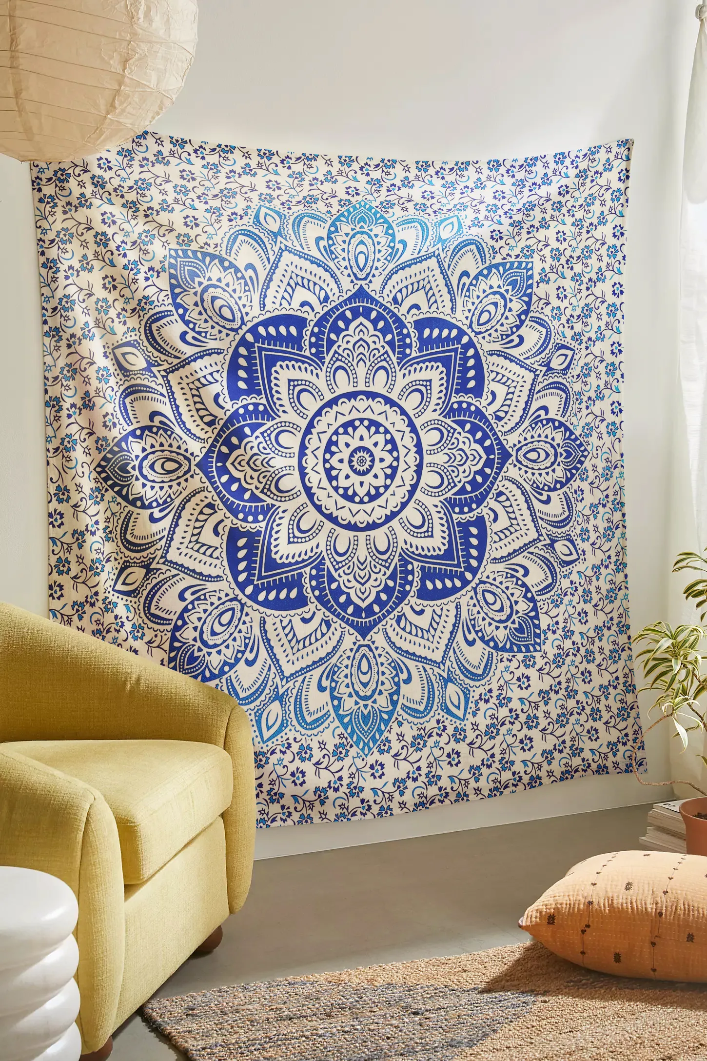 SheetKart Cotton Printed Wall Hanging Tapestry | Blue Floral Mandala | Bohemian Art | Home Decor Art | Perfect Gift | Aesthetic Room Decor | Proudly Made in India