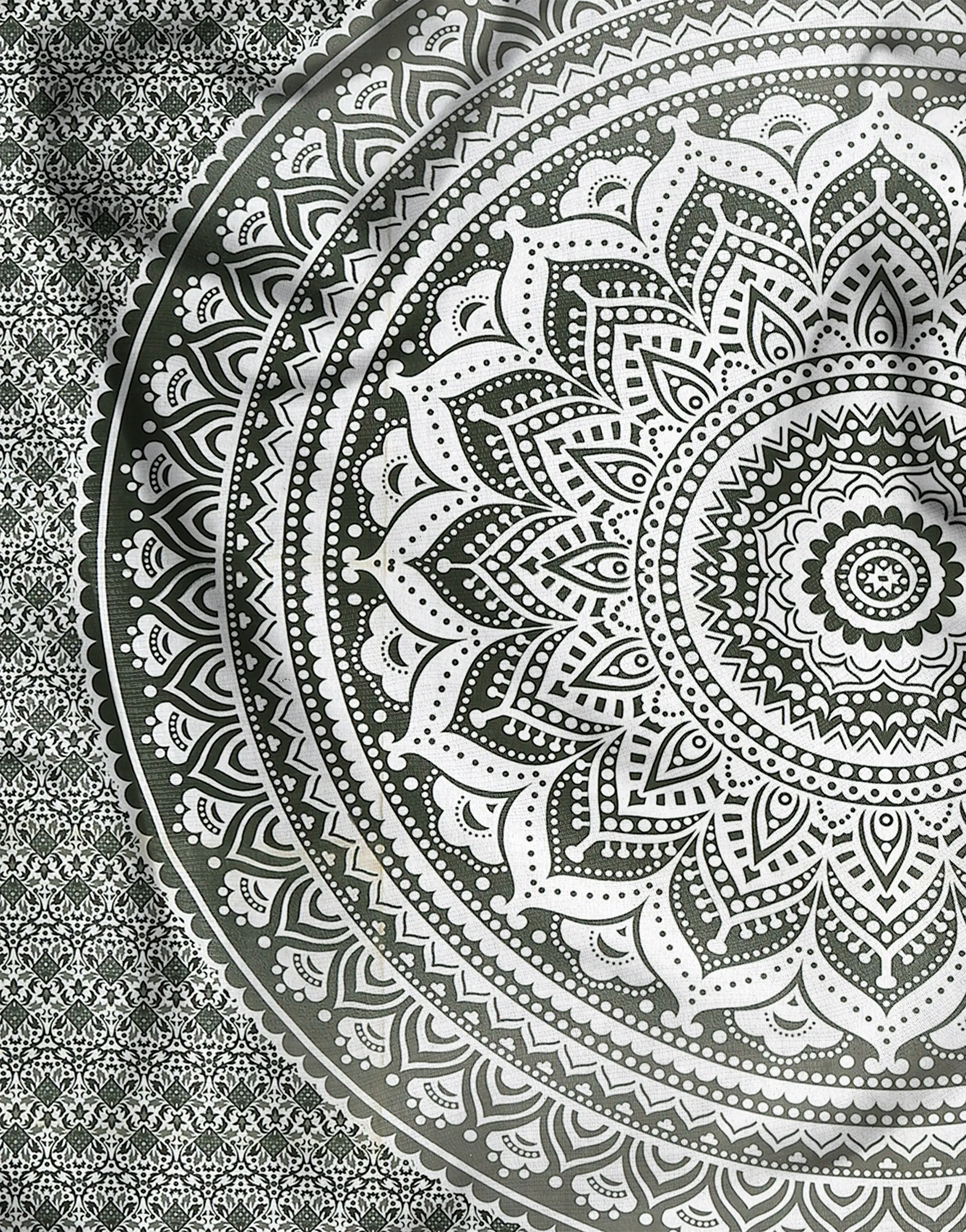 SheetKart Cotton Printed Wall Hanging Tapestry - Grey Mandala | Bohemian Art | Home Decor Art | Aesthetic Room Decor | 84 x 96 inches | Proudly Made in India