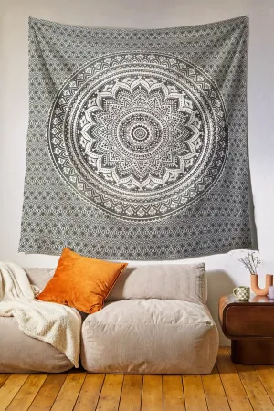 SheetKart Cotton Printed Wall Hanging Tapestry - Grey Mandala | Bohemian Art | Home Decor Art | Aesthetic Room Decor | 84 x 96 inches | Proudly Made in India