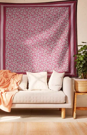 SheetKart Cotton Printed Wall Hanging Tapestry | Pink Floral Print | Bohemian Art | Home Decor Art | Perfect Gift | Aesthetic Room Decor | Proudly Made in India