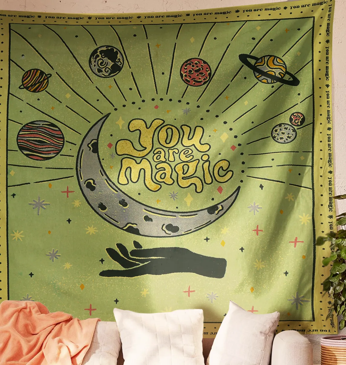 SheetKart Cotton Printed Wall Hanging Tapestry | You are Magic | Bohemian Art | Home Decor Art | Perfect Gift | Aesthetic Room Decor | Proudly Made in India | 84 x 96 inches