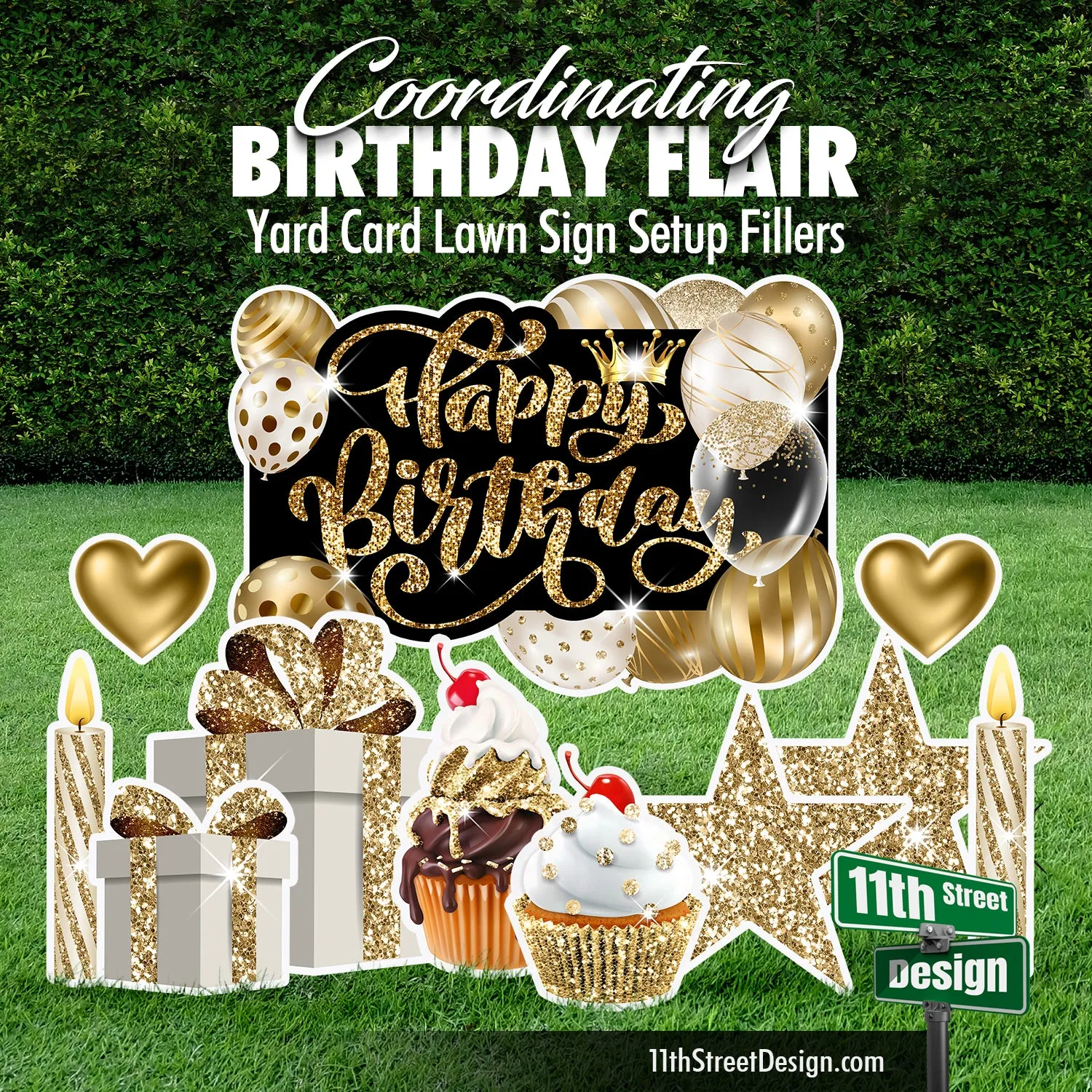 Simple Elegance Birthday Bundle - Gold Yard Card Display
