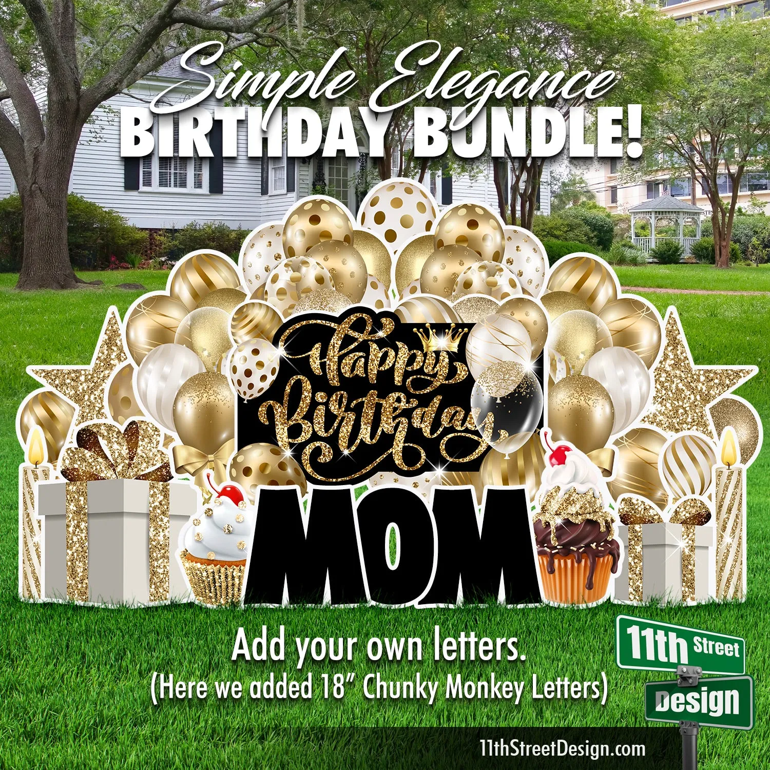 Simple Elegance Birthday Bundle - Gold Yard Card Display
