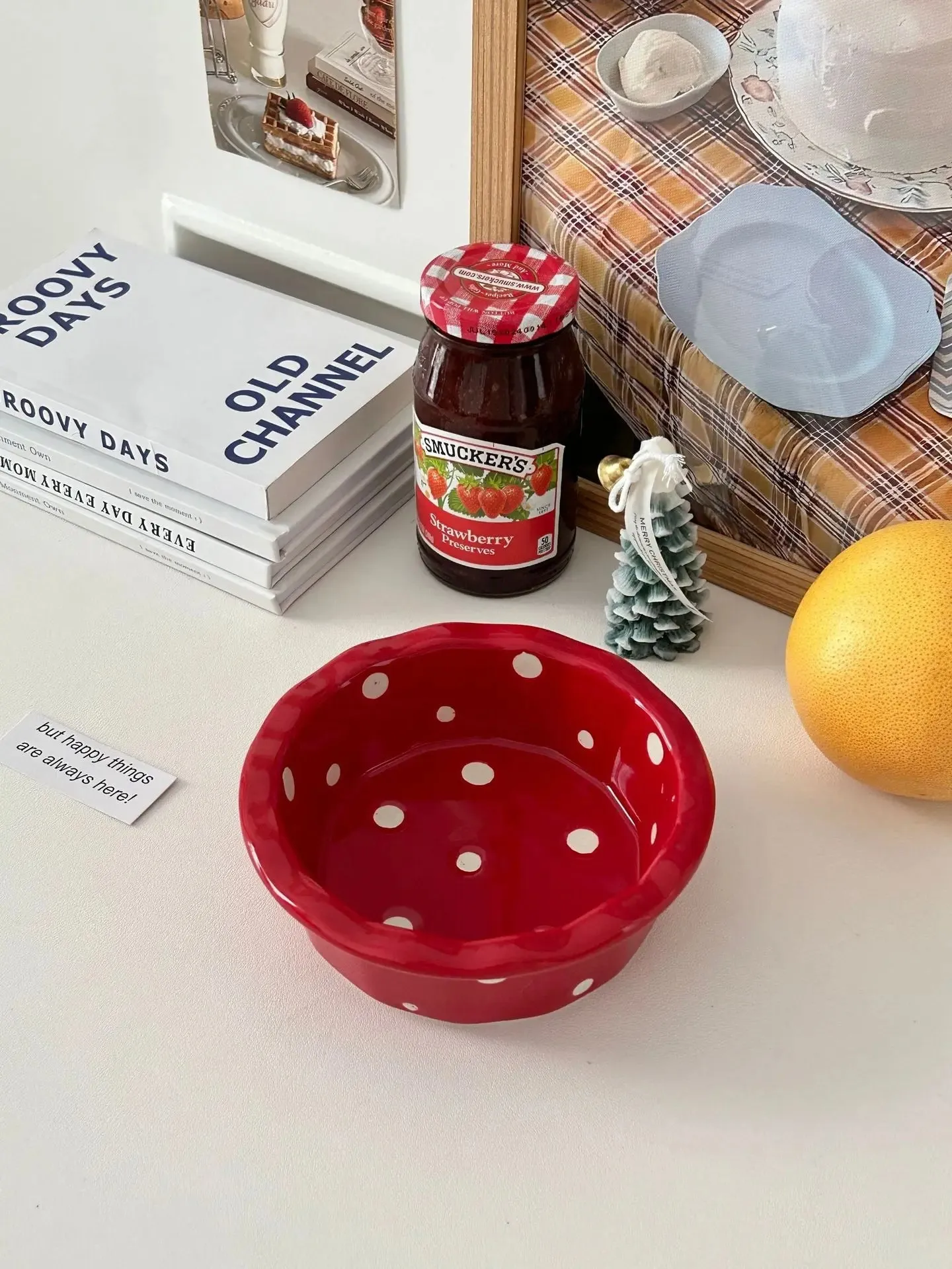 Small polka dot ceramic bowl