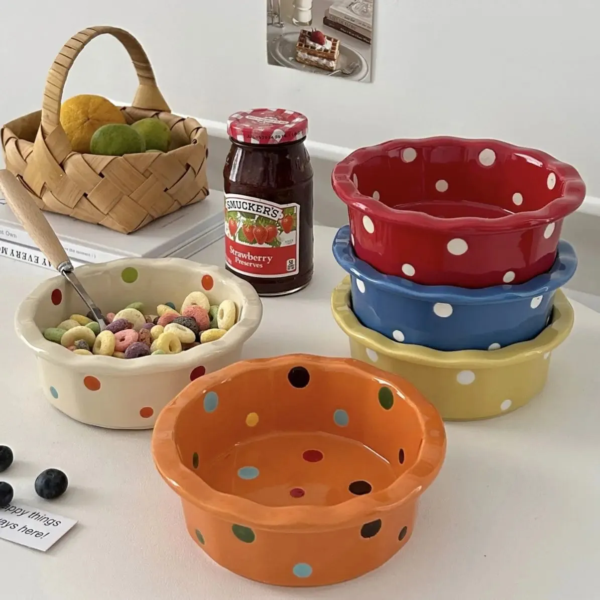 Small polka dot ceramic bowl